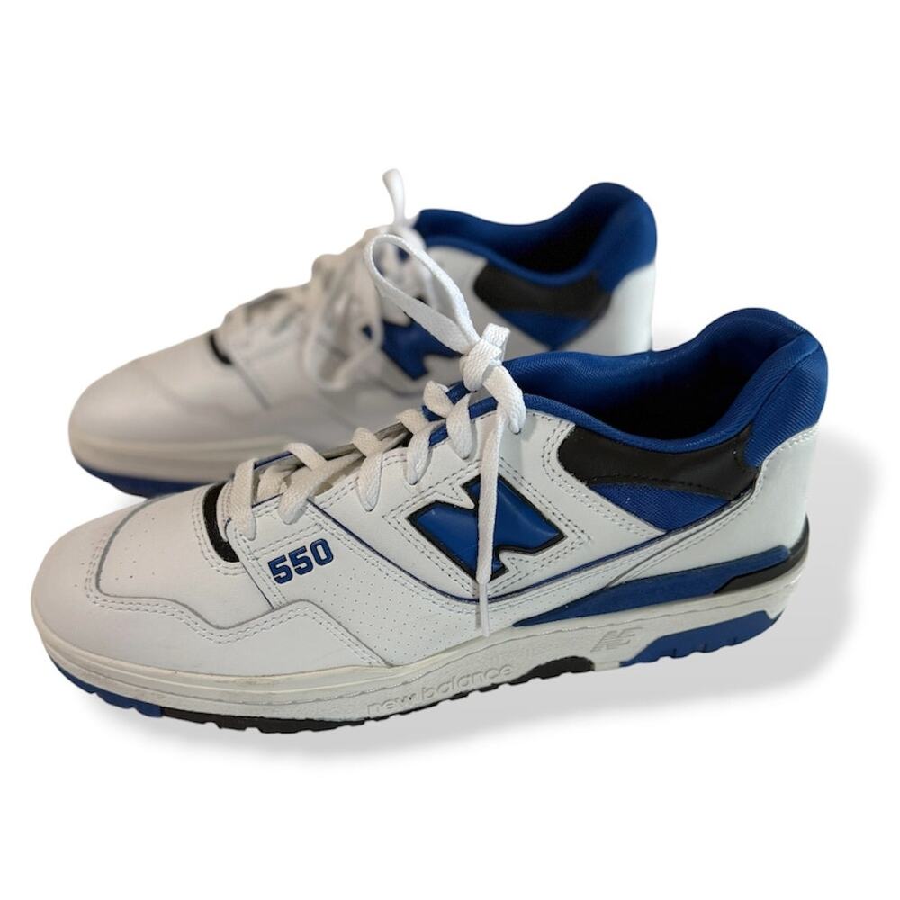 New Balance 550 White Team Royal Blue Black Leather Retro Sneakers Sz 11